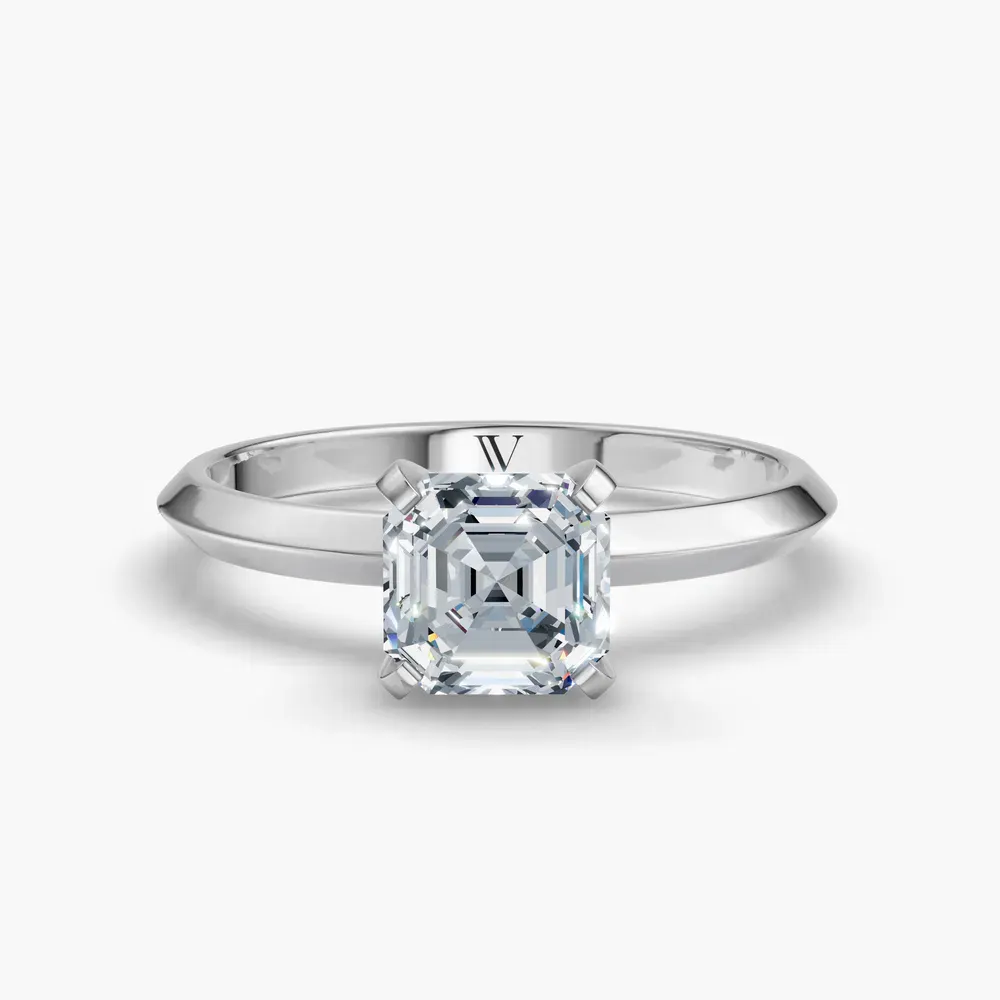 Certified 1 carat Lab Grown Diamond Asscher Cut Solitaire, Classic, Simple Engagement Ring in 14K White Gold-Sylun