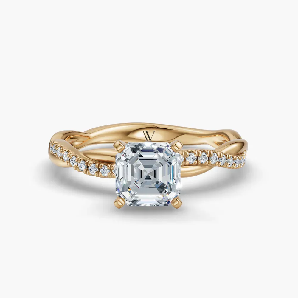 Certified 1 carat Lab Grown Diamond Asscher Cut Pavé, Twist, Infinity Engagement Ring in 14K Yellow Gold-Obliq