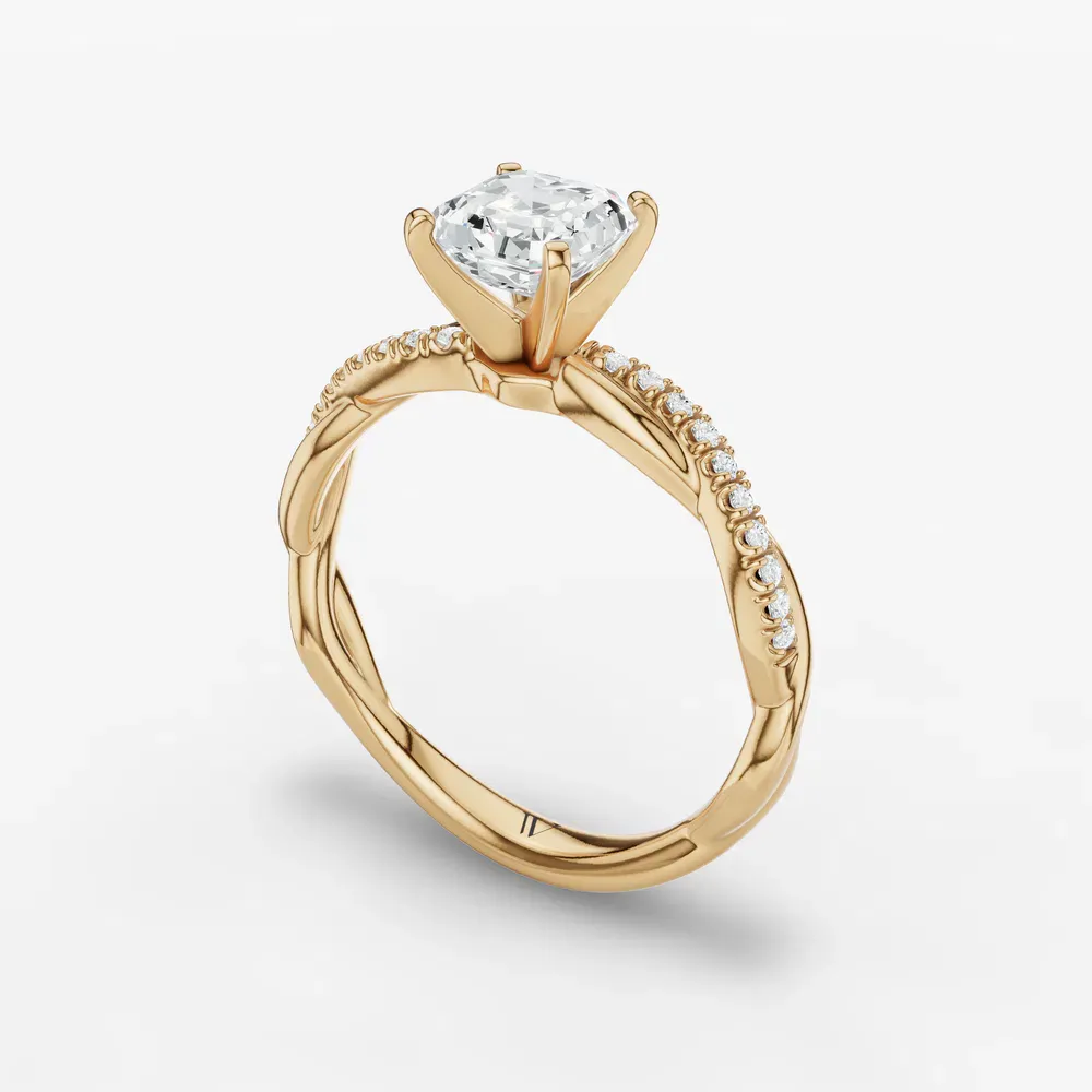Certified 1 carat Lab Grown Diamond Asscher Cut Pavé, Twist, Infinity Engagement Ring in 14K Yellow Gold-Obliq
