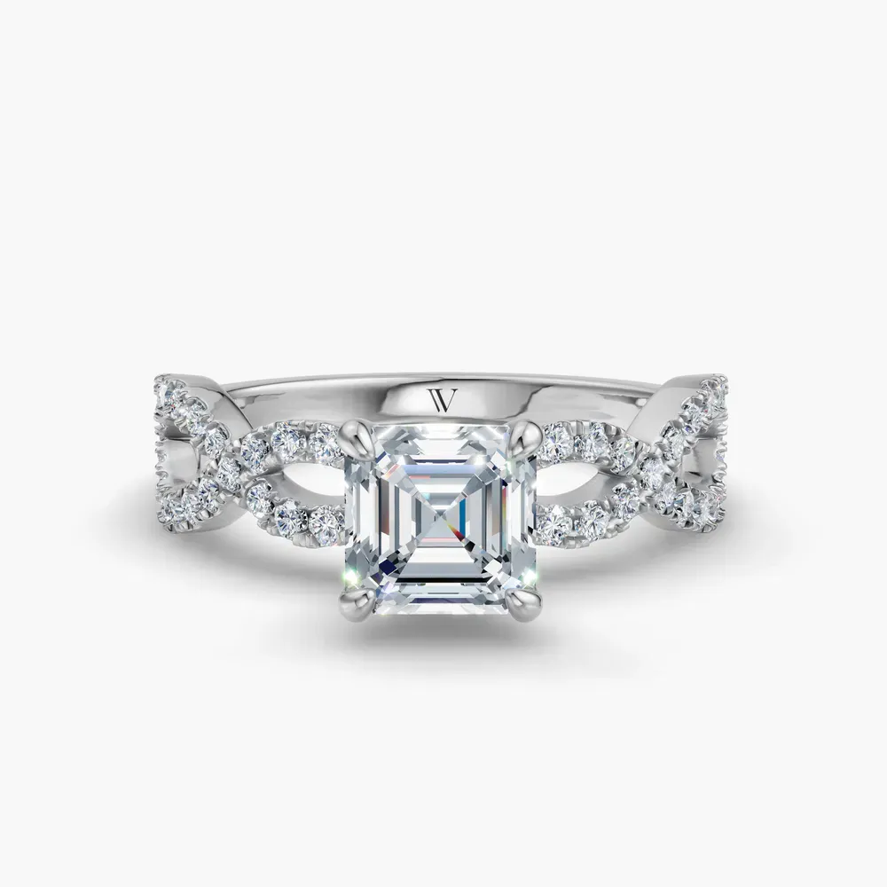 Certified 1 carat Lab Grown Diamond Asscher Cut Infinity, Twist, Pavé Engagement Ring in 14K White Gold-Aurelia