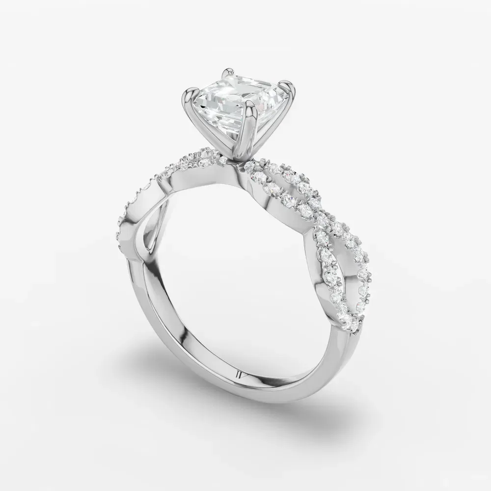 Certified 1 carat Lab Grown Diamond Asscher Cut Infinity, Twist, Pavé Engagement Ring in 14K White Gold-Aurelia