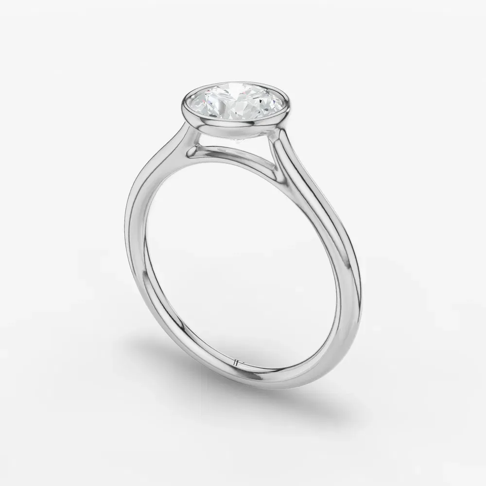Certified 1 carat Lab Grown Diamond Round Cut Solitaire, Bezel, Cathedral Engagement Ring in 14K White Gold-Borvi