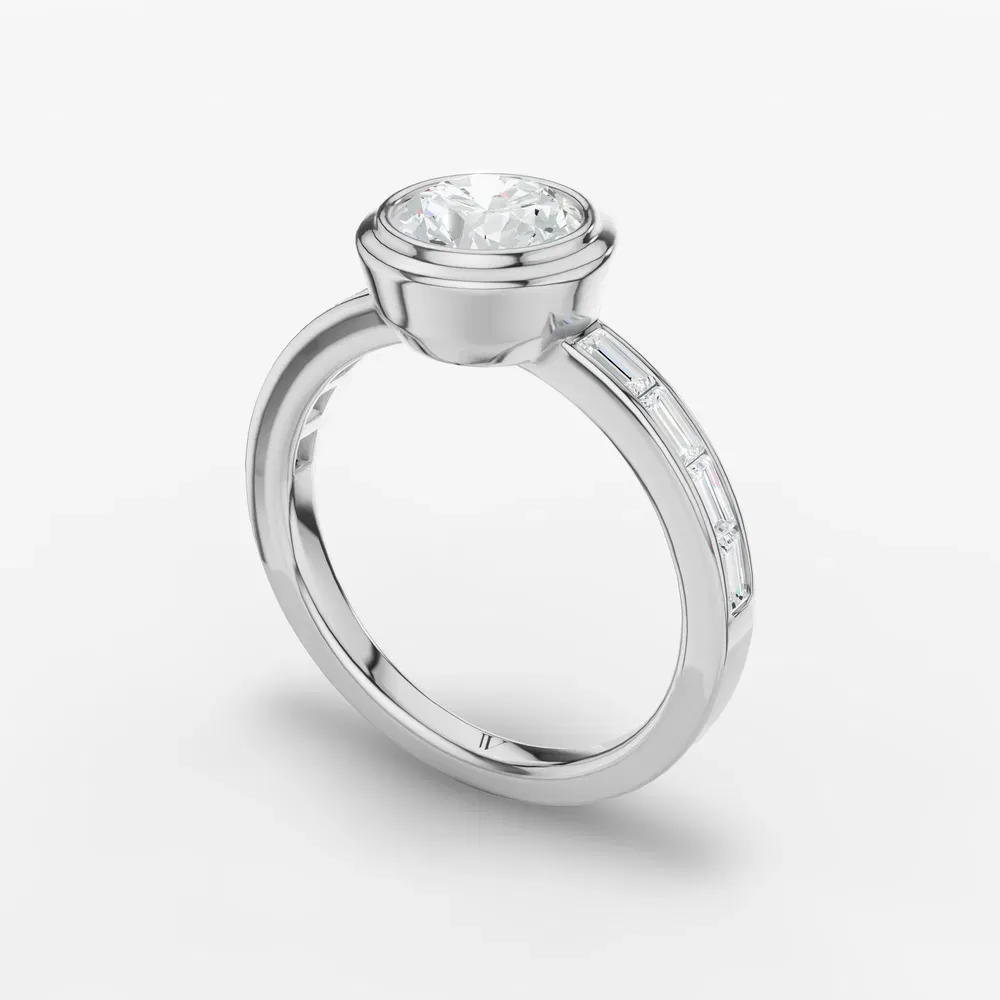 Certified 1 carat Lab Grown Diamond Round Cut Bezel, Channel Set, Art Deco Engagement Ring in 14K White Gold-Celeste