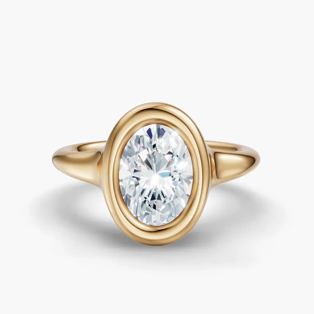 Certified 1 carat Lab Grown Diamond Oval Cut Solitaire, Bezel Engagement Ring in 14K Yellow Gold-Zayn