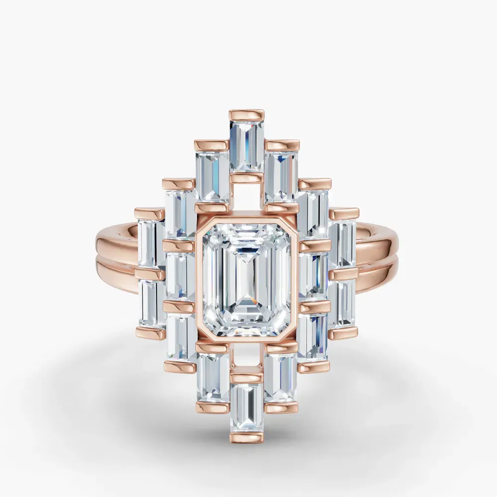 Certified 1 carat Lab Grown Diamond Emerald Cut Baguette, Bezel, Art Deco Engagement Ring in 14K Rose Gold-Kryst
