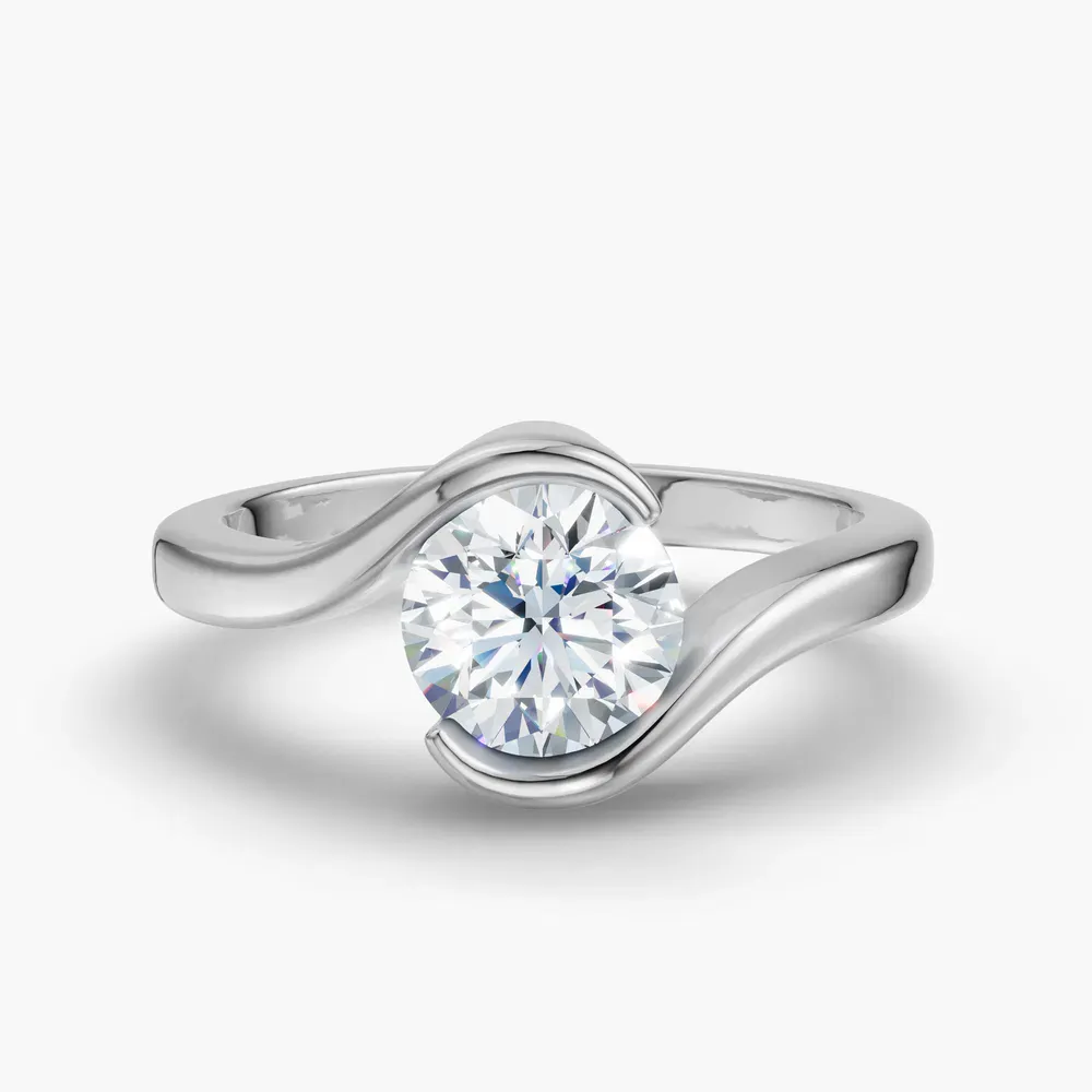 Certified 1 carat Lab Grown Diamond Round Cut Solitaire, Modern, Bezel Engagement Ring in 14K White Gold-Rylen