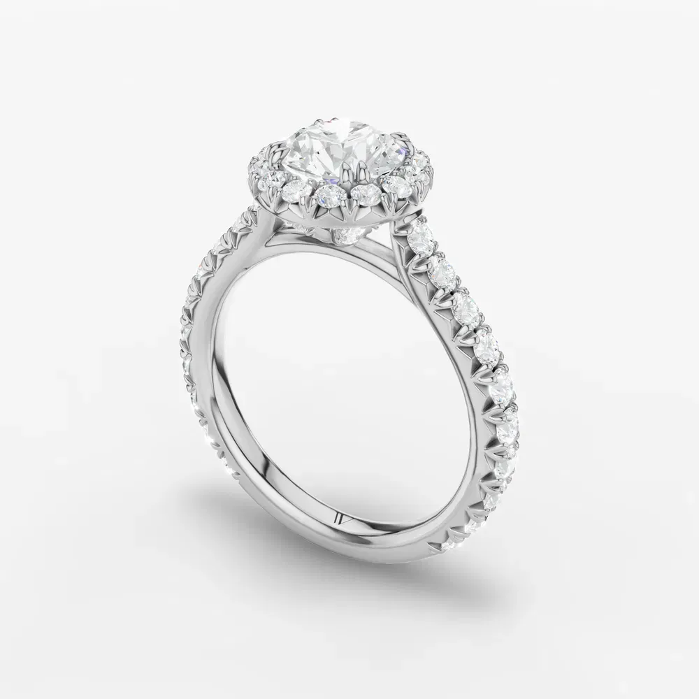 Certified 1 carat Lab Grown Diamond Round Cut Cathedral, Pavé, Halo Engagement Ring in 14K White Gold-Zaria