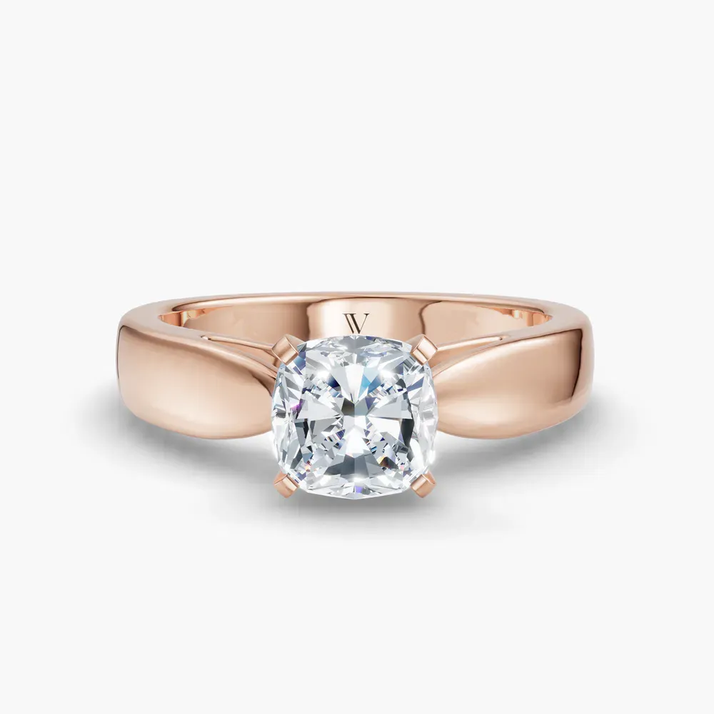 Certified 1 carat Lab Grown Diamond Cushion Cut Solitaire, Cathedral Engagement Ring in 14K Rose Gold-Arlo
