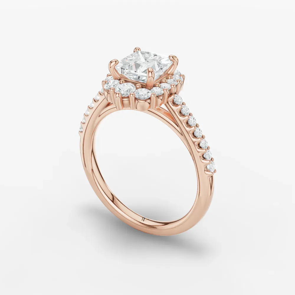 Certified 1 carat Lab Grown Diamond Princess Cut Pavé, Halo, Cathedral Engagement Ring in 14K Rose Gold-Mirey