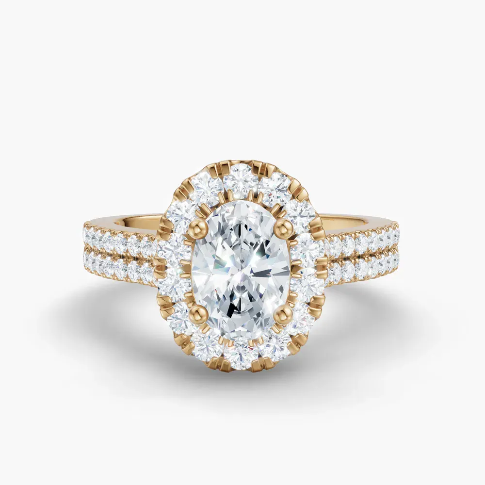 Certified 1 carat Lab Grown Diamond Oval Cut Pavé, Halo, Cathedral Engagement Ring in 14K Yellow Gold-Maelis