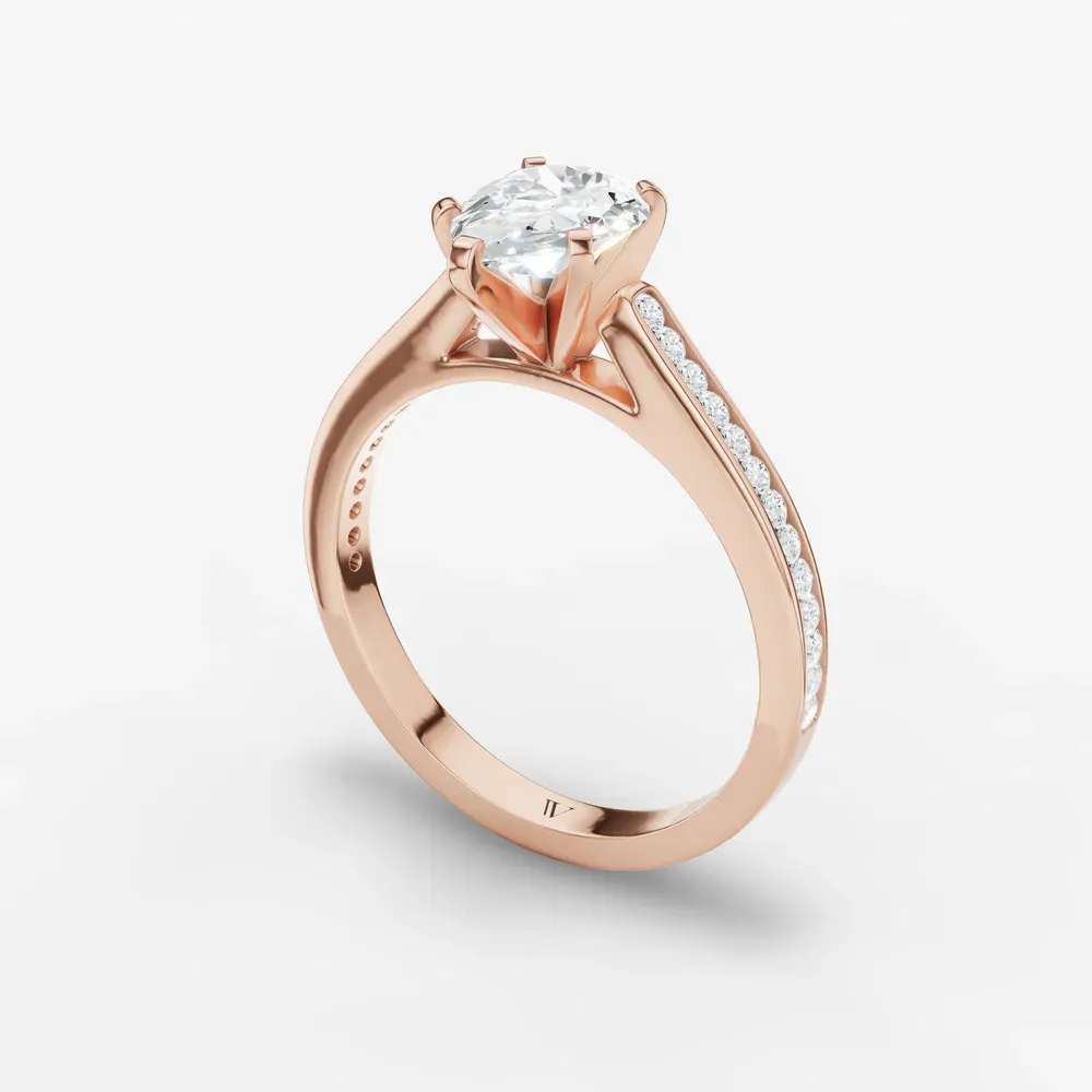 Certified 1 carat Lab Grown Diamond Pear Cut Cathedral, Channel Set Engagement Ring in 14K Rose Gold-Velora
