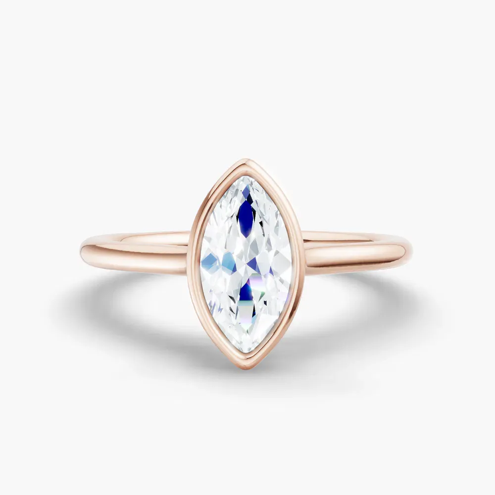 Certified 1 carat Lab Grown Diamond Marquise Cut Solitaire, Bezel, Cathedral Engagement Ring in 14K Rose Gold-Borvi