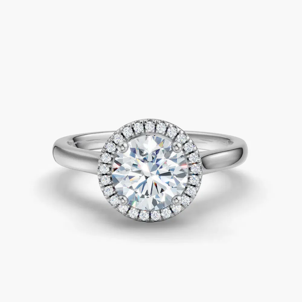 Certified 1 carat Lab Grown Diamond Round Cut Halo, Cathedral, Four Prong Engagement Ring in 14K White Gold-Pejr