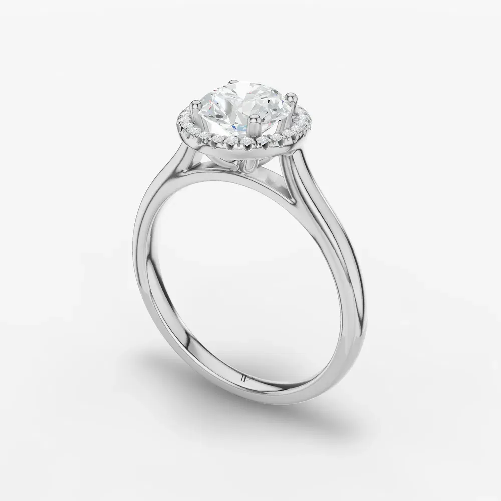Certified 1 carat Lab Grown Diamond Round Cut Halo, Cathedral, Four Prong Engagement Ring in 14K White Gold-Pejr