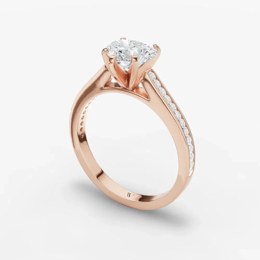 Certified 1 carat Lab Grown Diamond Heart Cut Cathedral, Channel Set Engagement Ring in 14K Rose Gold-Velora