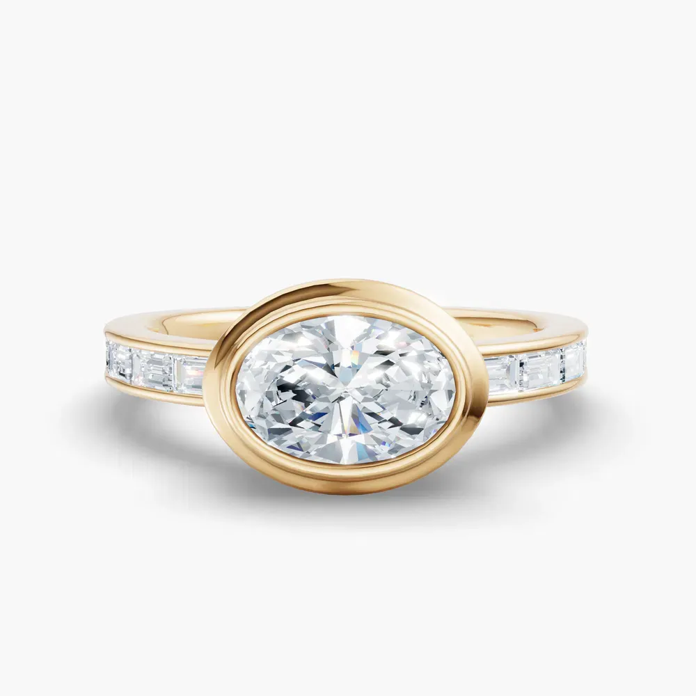 Certified 1 carat Lab Grown Diamond Oval Cut Bezel, Channel Set, Art Deco Engagement Ring in 14K Yellow Gold-Celeste