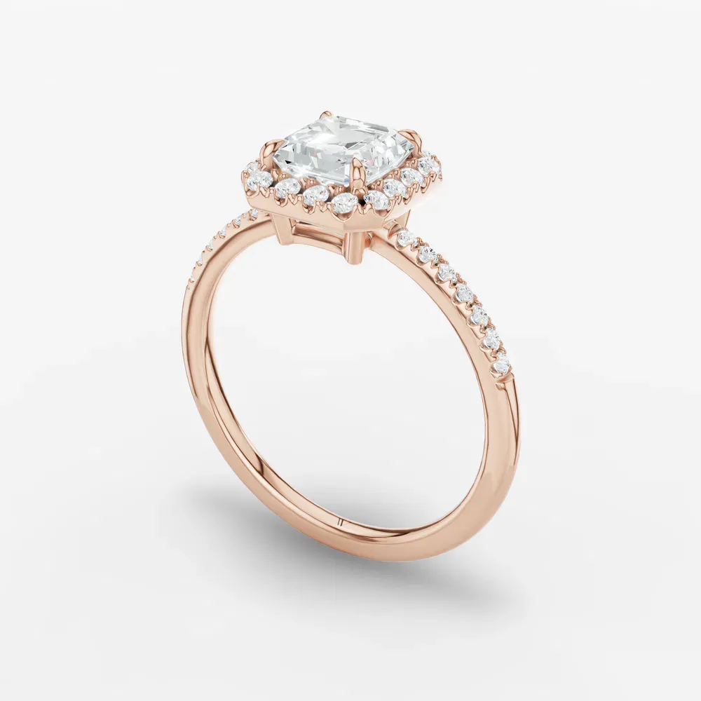 Certified 1 carat Lab Grown Diamond Asscher Cut Halo, Pavé, Classic Engagement Ring in 14K Rose Gold-Elite Vaelumette