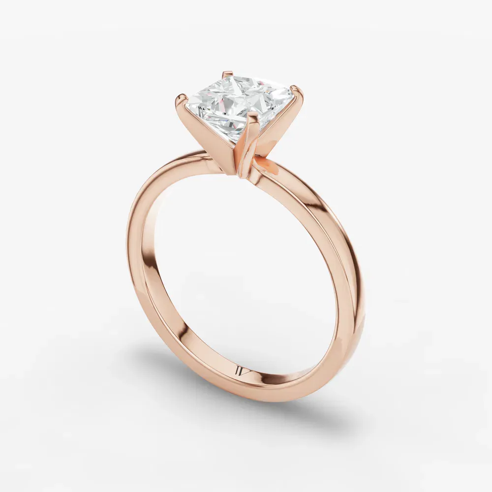 Certified 1 carat Lab Grown Diamond Princess Cut Solitaire, Classic, Simple Engagement Ring in 14K Rose Gold-Ocea