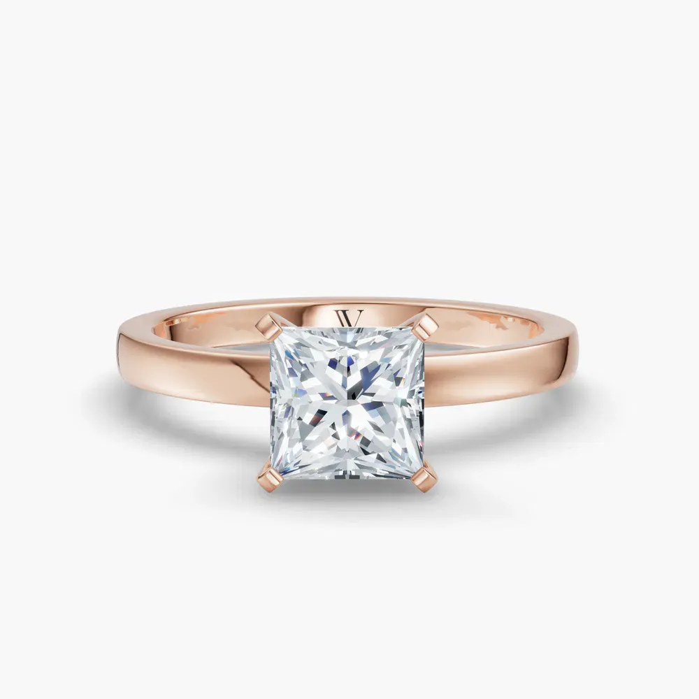 Certified 1 carat Lab Grown Diamond Princess Cut Solitaire, Classic, Simple Engagement Ring in 14K Rose Gold-Ocea