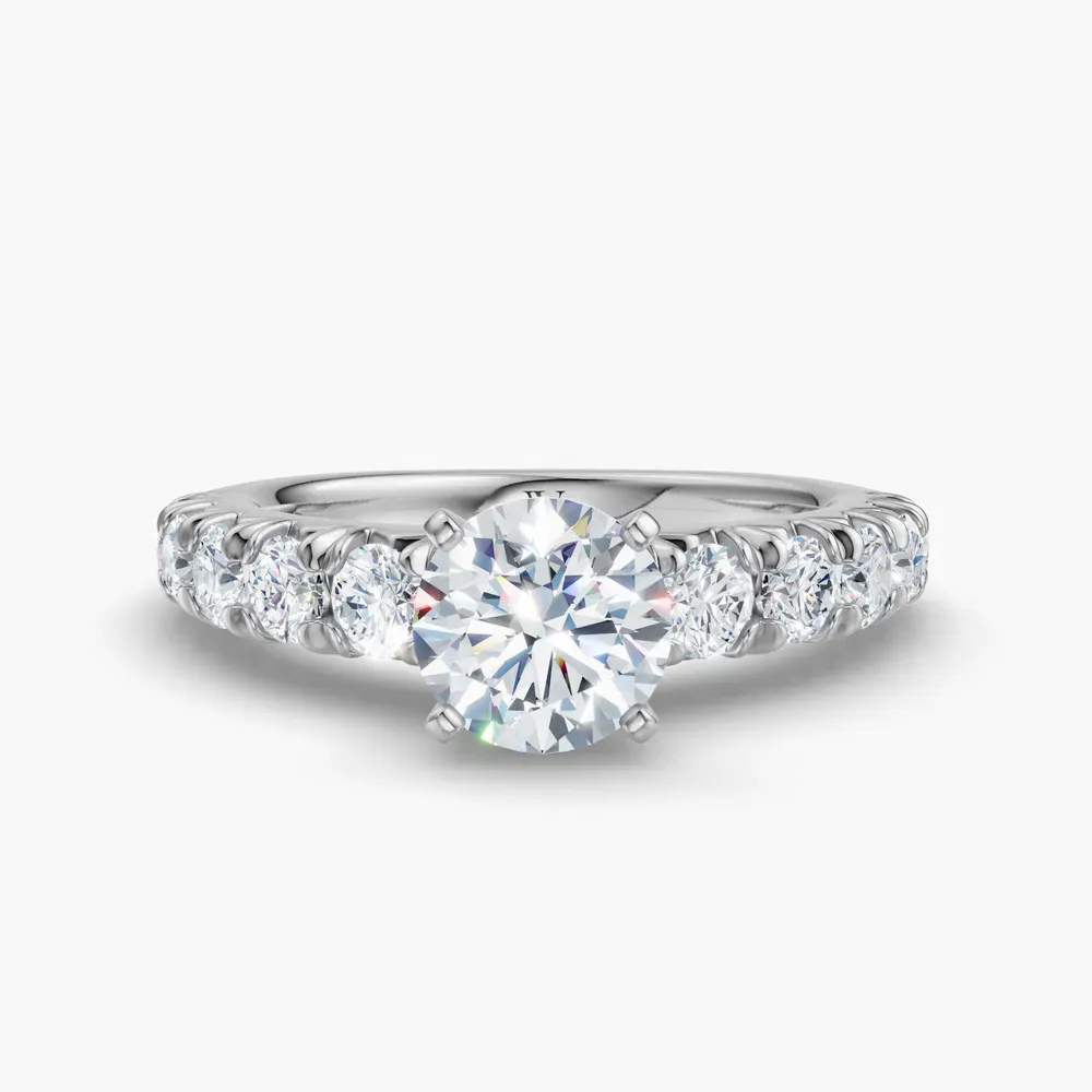 Certified 1 carat Lab Grown Diamond Round Cut Pavé, Classic, Simple Engagement Ring in 14K White Gold-Zionb