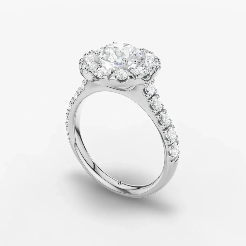 Certified 1 carat Lab Grown Diamond Round Cut Halo, Pavé, Cathedral Engagement Ring in 14K White Gold-Astrid