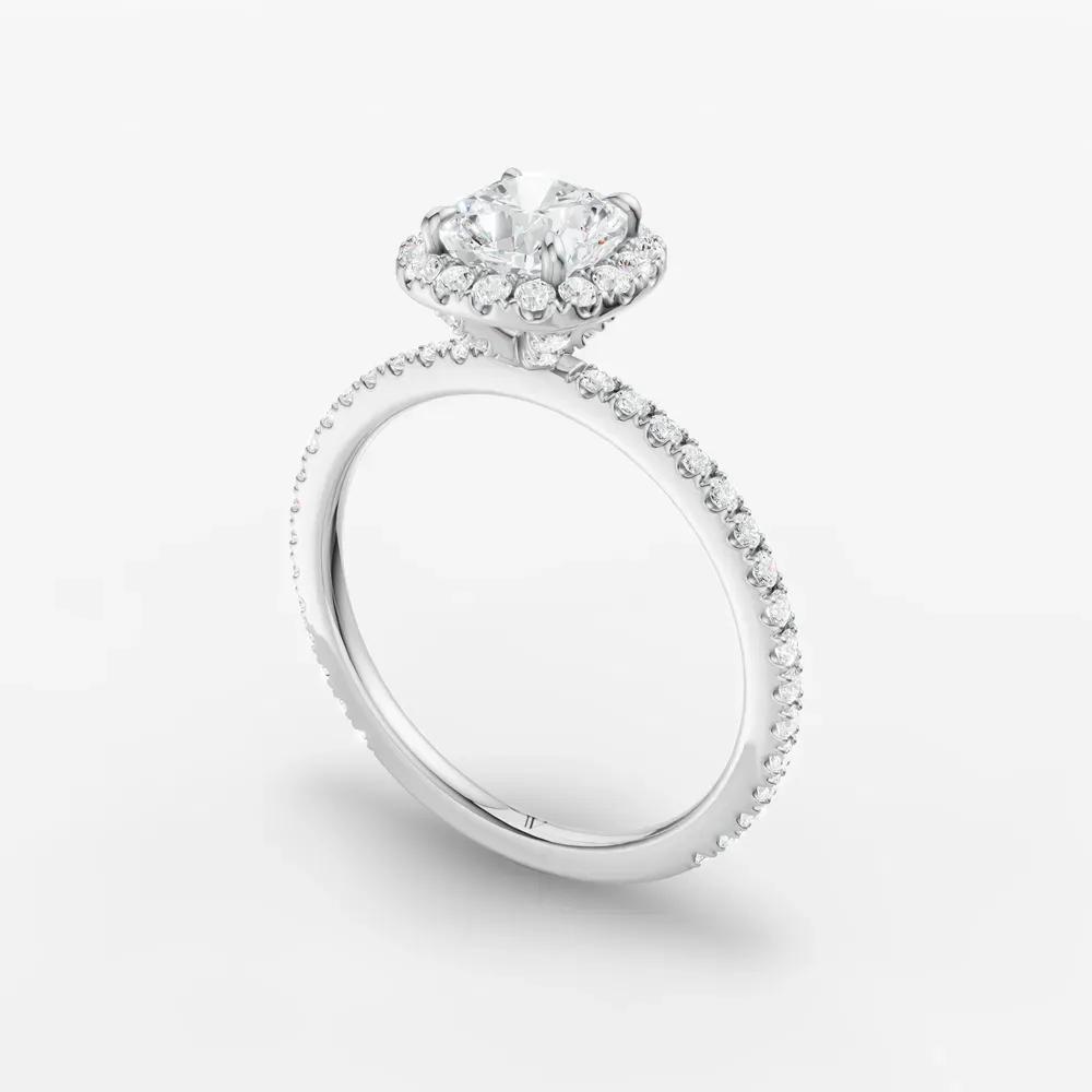 Certified 1 carat Lab Grown Diamond Cushion Cut Pavé, Halo, Hidden Halo Engagement Ring in 14K White Gold-Jynl