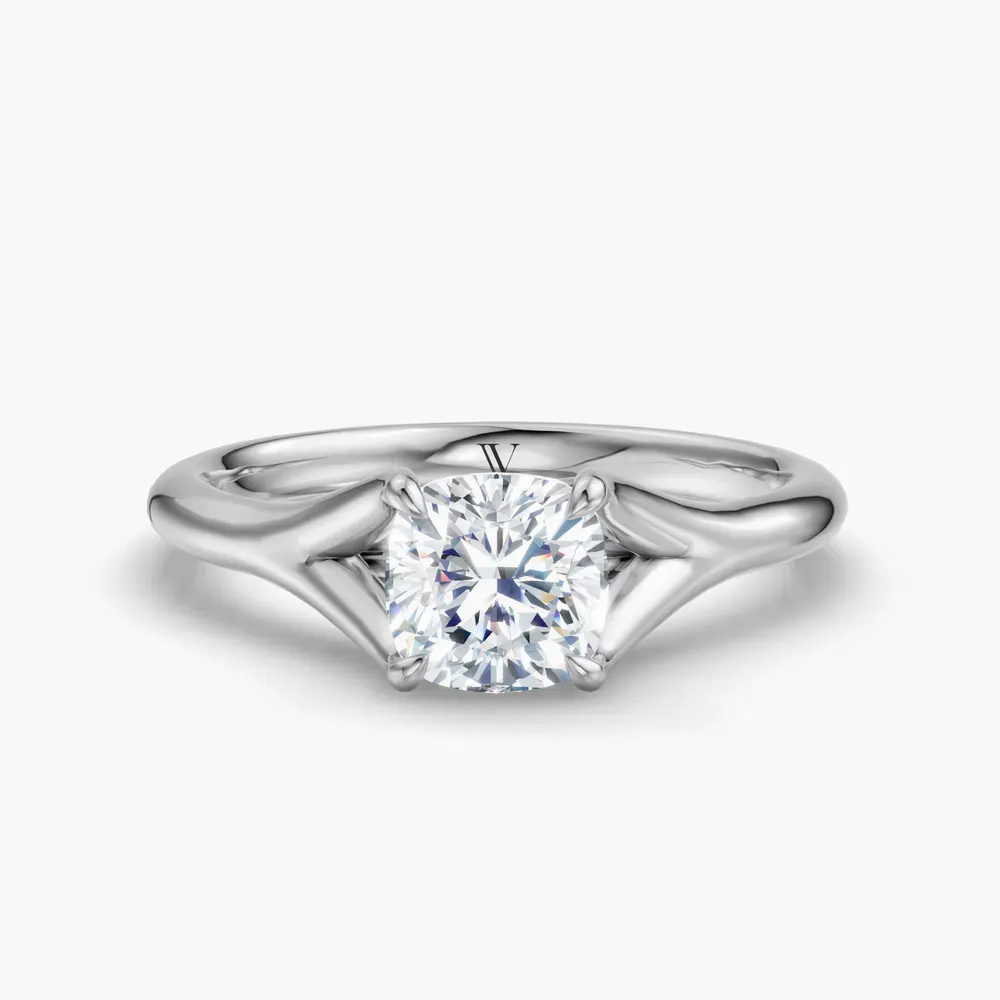 Certified 1 carat Lab Grown Diamond Cushion Cut Solitaire, Split Shank, Simple Engagement Ring in 14K White Gold-Zayfi