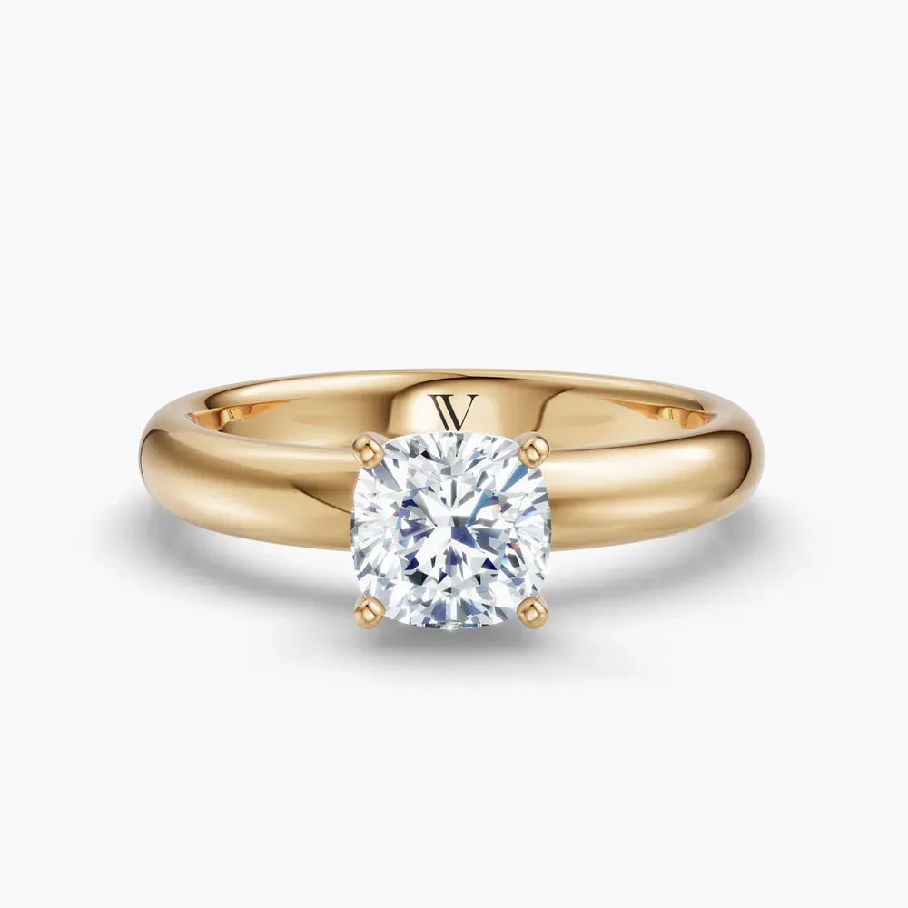 Certified 1 carat Lab Grown Diamond Cushion Cut Solitaire, Classic, Simple Engagement Ring in 14K Yellow Gold-Sorrq
