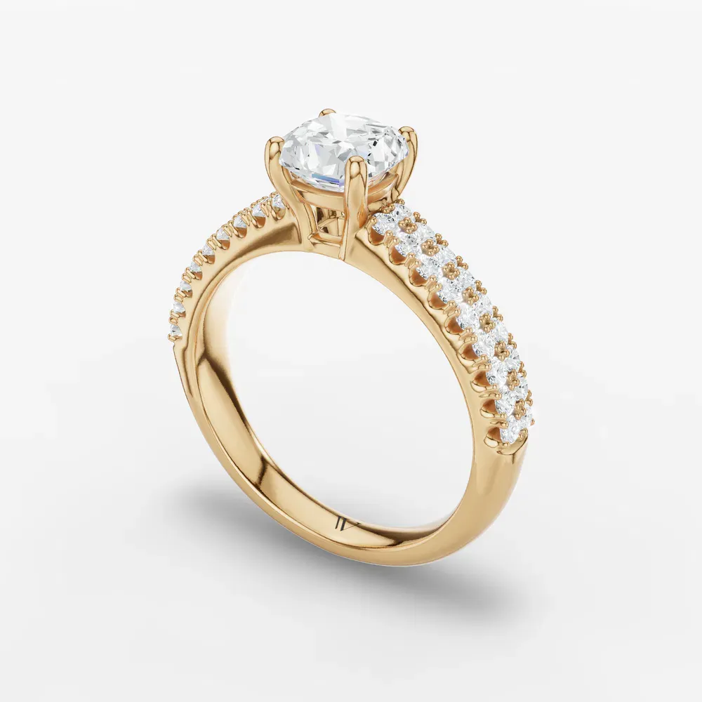 Certified 1 carat Lab Grown Diamond Cushion Cut Pavé, Classic, Simple Engagement Ring in 14K Yellow Gold-Mevdro