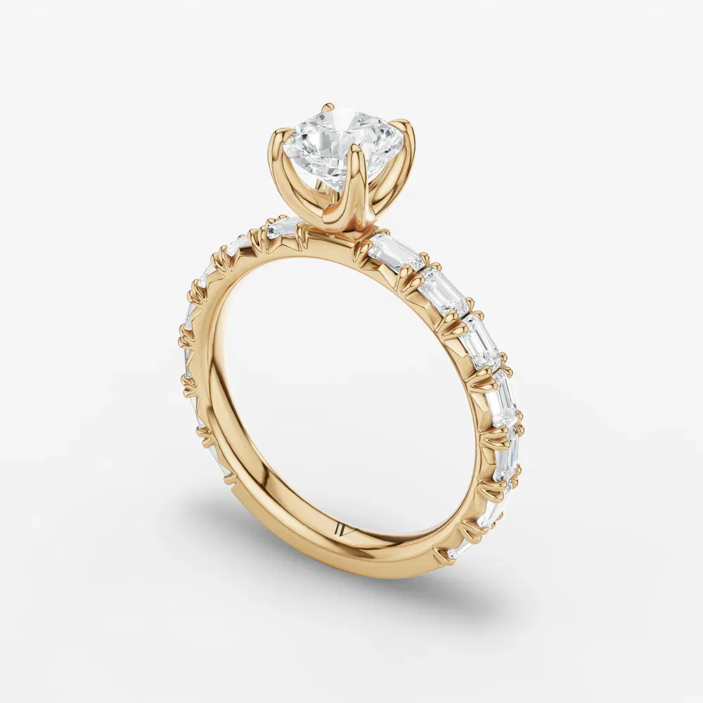 Certified 1 carat Lab Grown Diamond Cushion Cut Pavé, Classic, Simple Engagement Ring in 14K Yellow Gold-Jocelyn