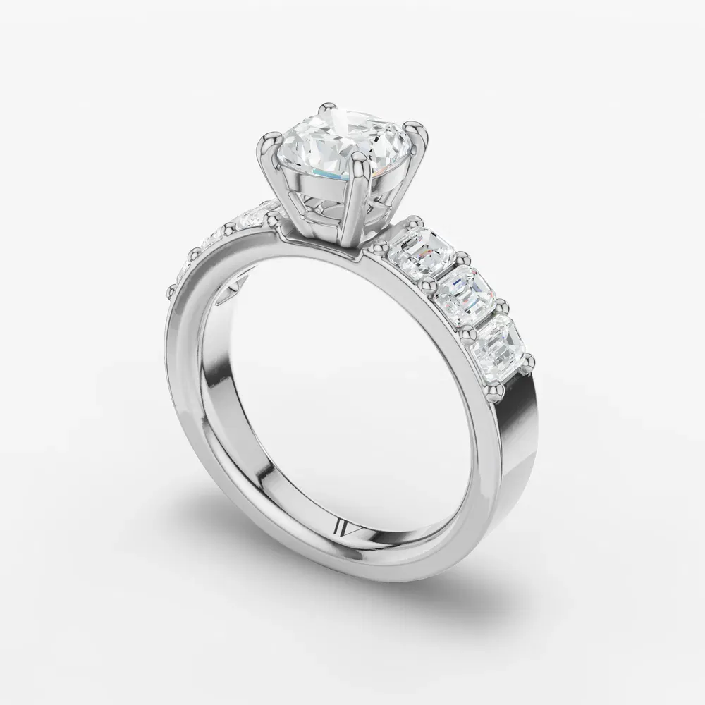 Certified 1 carat Lab Grown Diamond Cushion Cut Side Stone Engagement Ring in 14K White Gold-Novalis