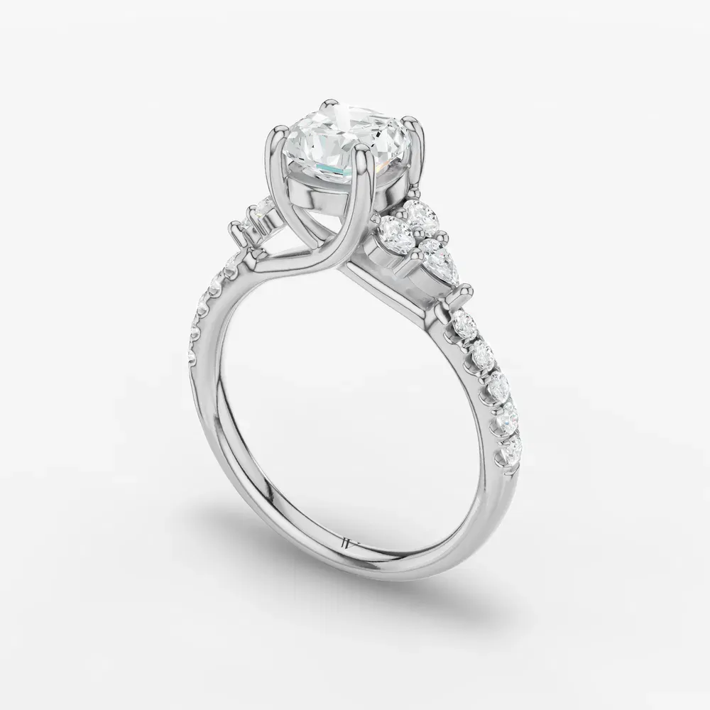 Certified 1 carat Lab Grown Diamond Cushion Cut Pavé, Side Stone Engagement Ring in 14K White Gold-Tarne