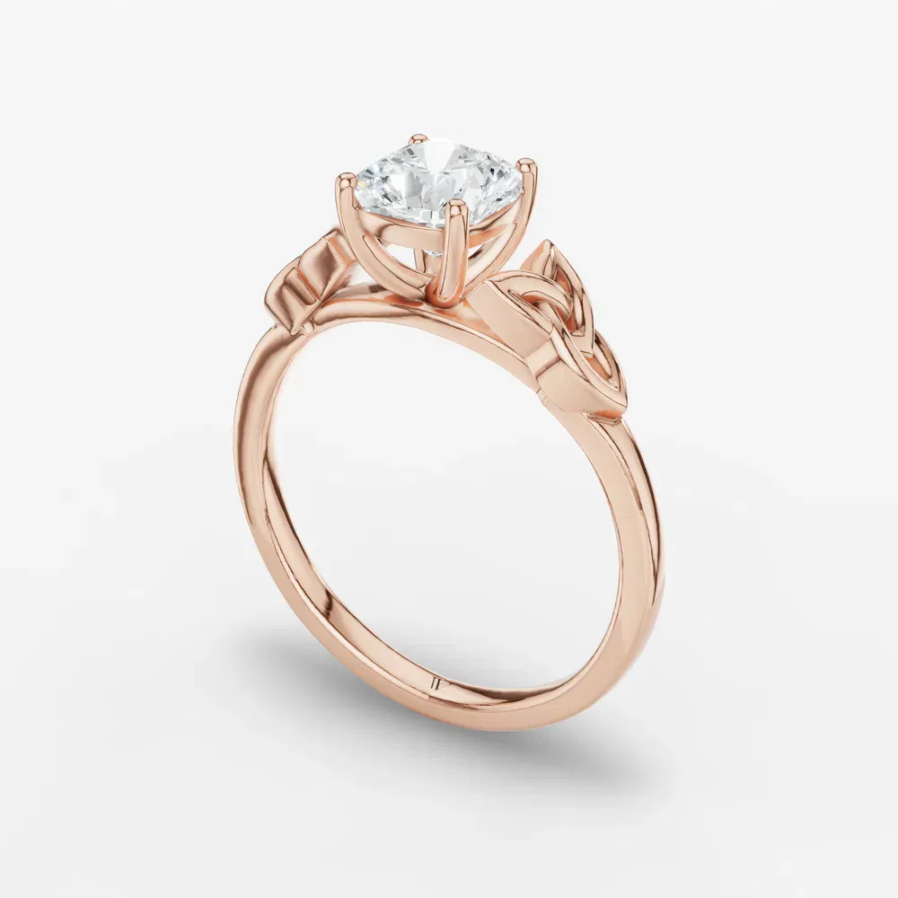 Certified 1 carat Lab Grown Diamond Cushion Cut Solitaire, Cathedral, Celtic Engagement Ring in 14K Rose Gold-Vire