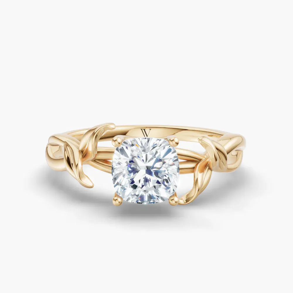 Certified 1 carat Lab Grown Diamond Cushion Cut Solitaire, Vintage, Split Shank Engagement Ring in 14K Yellow Gold-Mirel