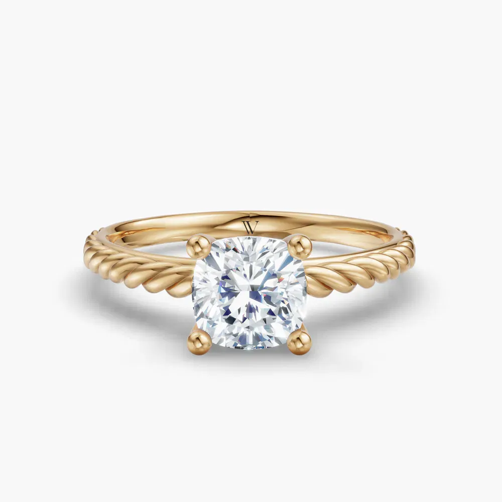 Certified 1 carat Lab Grown Diamond Cushion Cut Solitaire, Vintage, Cathedral Engagement Ring in 14K Yellow Gold-Voss