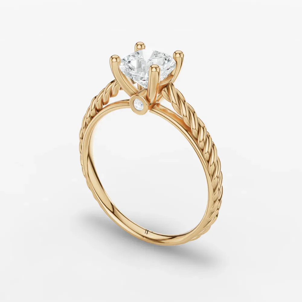 Certified 1 carat Lab Grown Diamond Cushion Cut Solitaire, Vintage, Cathedral Engagement Ring in 14K Yellow Gold-Voss