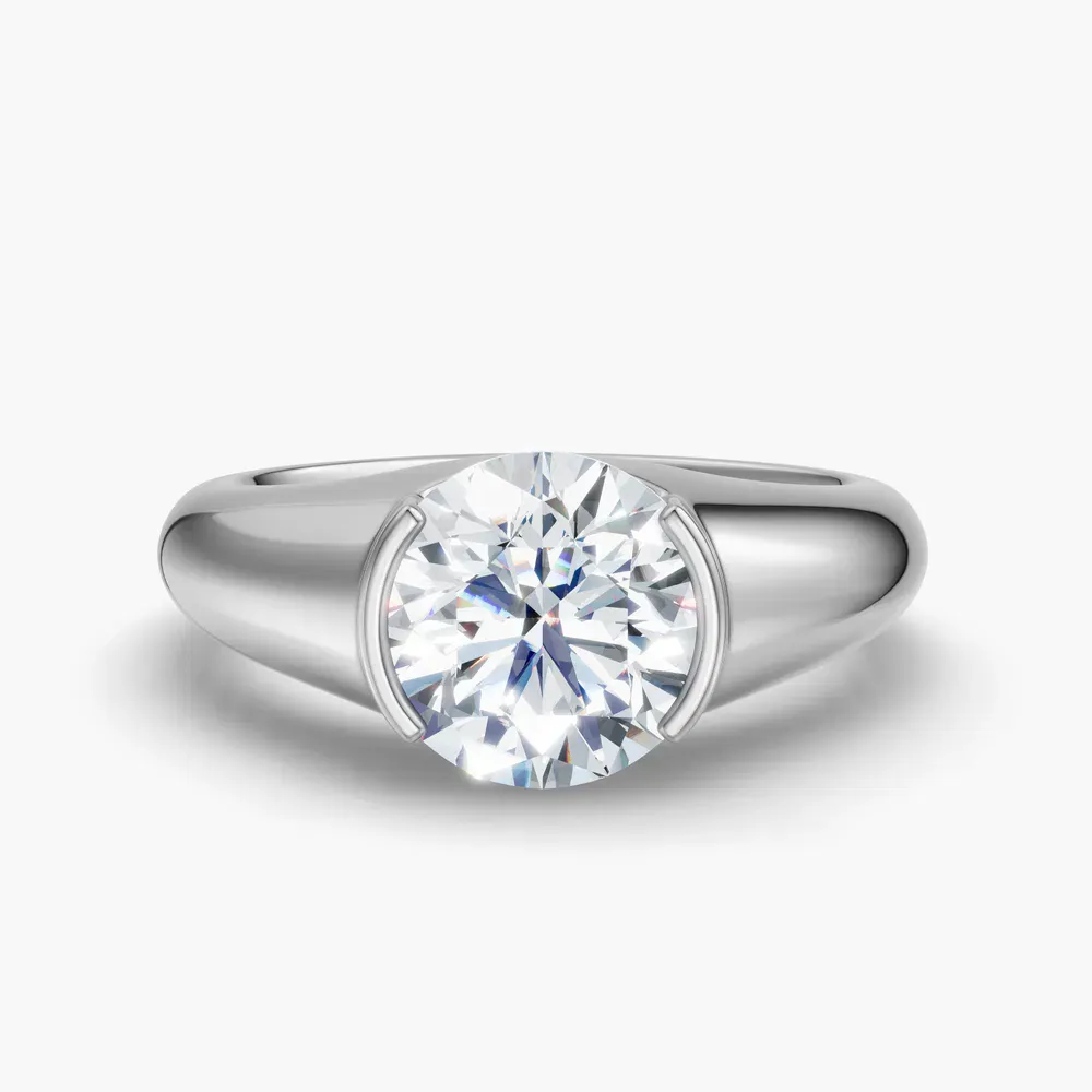 Certified 1 carat Lab Grown Diamond Round Cut Solitaire, Bezel, East-West Engagement Ring in 14K White Gold-Elen