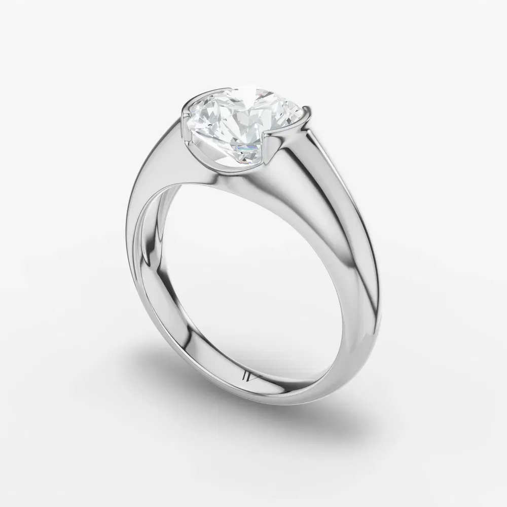 Certified 1 carat Lab Grown Diamond Round Cut Solitaire, Bezel, East-West Engagement Ring in 14K White Gold-Elen
