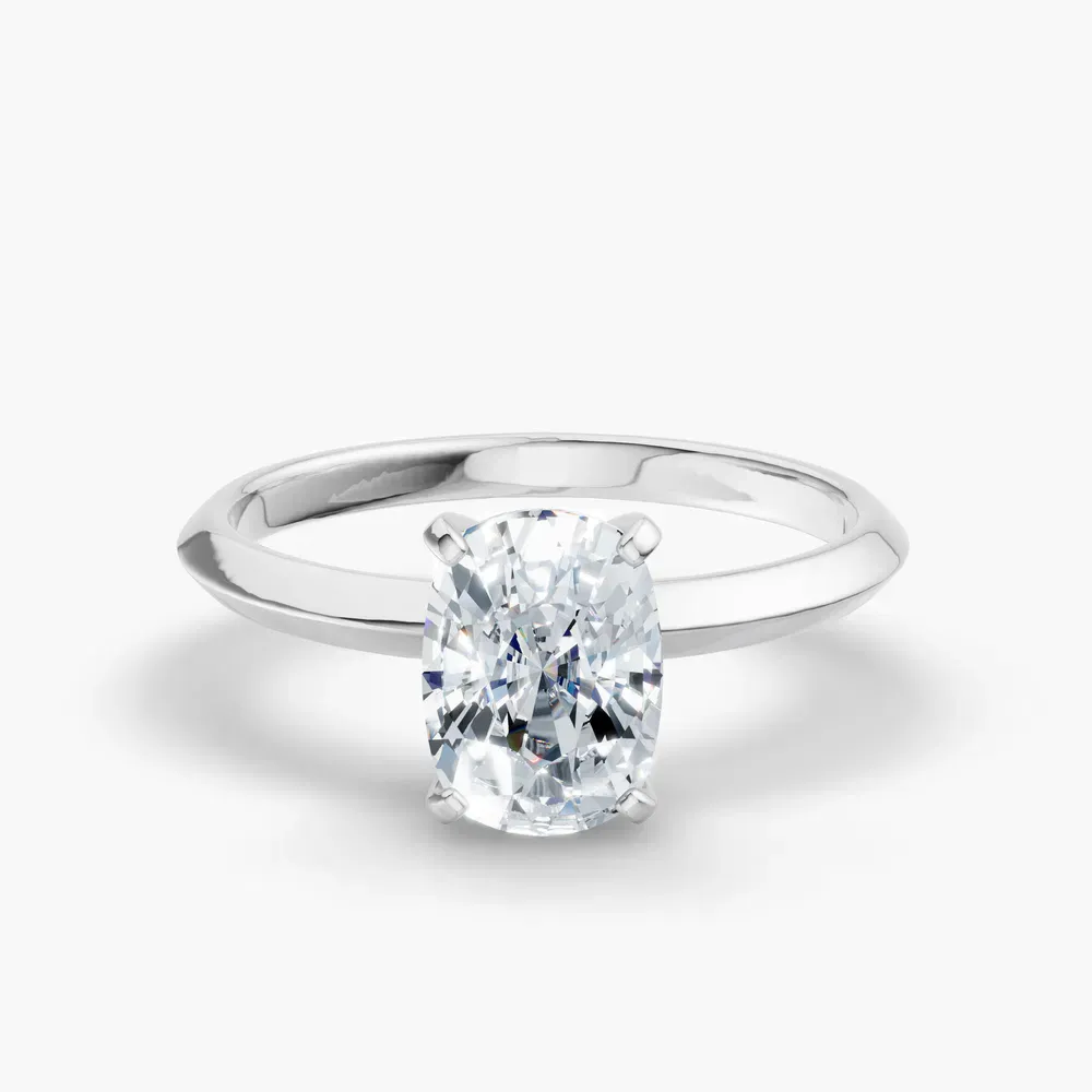 Certified 1 carat Lab Grown Diamond Elongated Cushion Cut Solitaire, Classic, Simple Engagement Ring in 14K White Gold-Sylun