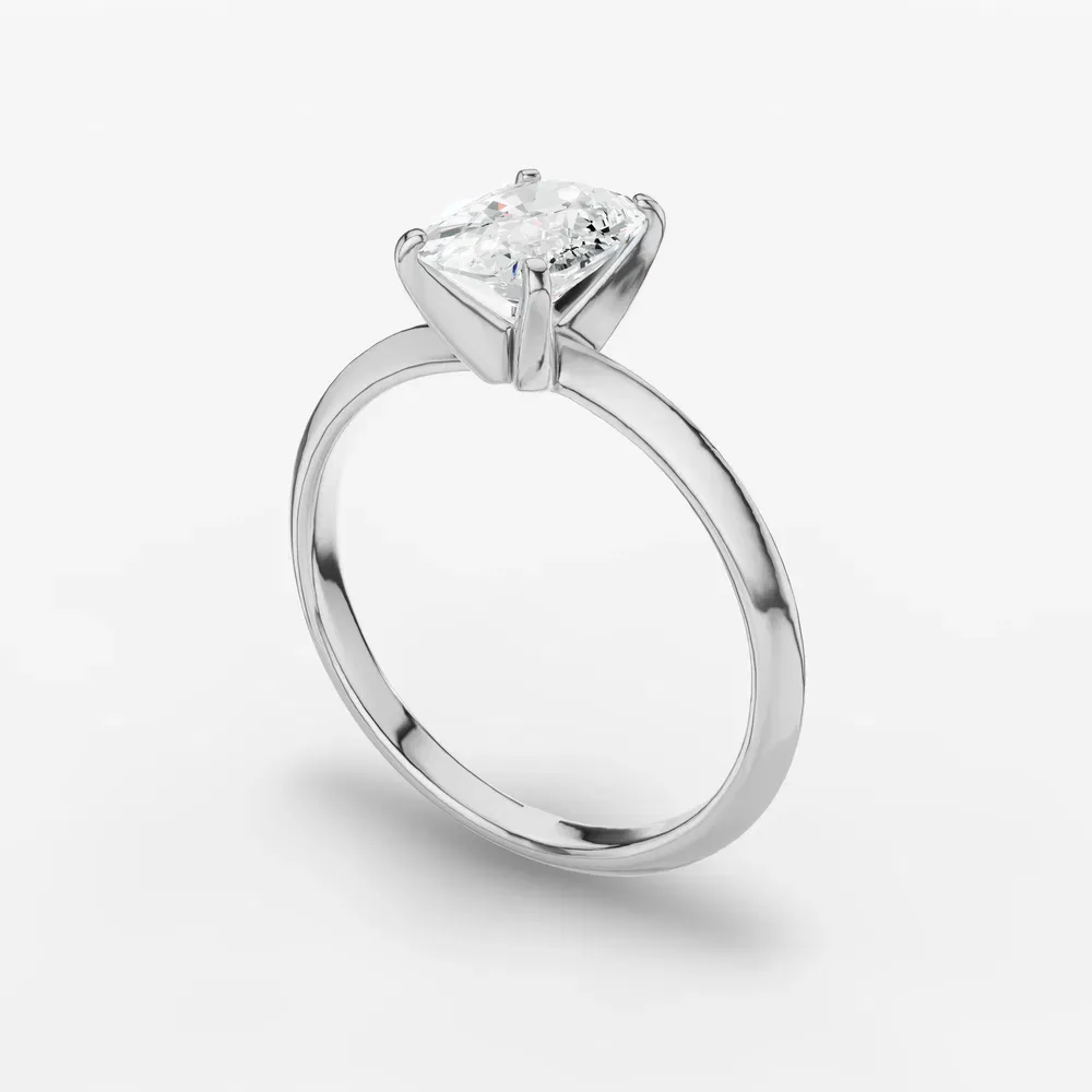 Certified 1 carat Lab Grown Diamond Elongated Cushion Cut Solitaire, Classic, Simple Engagement Ring in 14K White Gold-Sylun