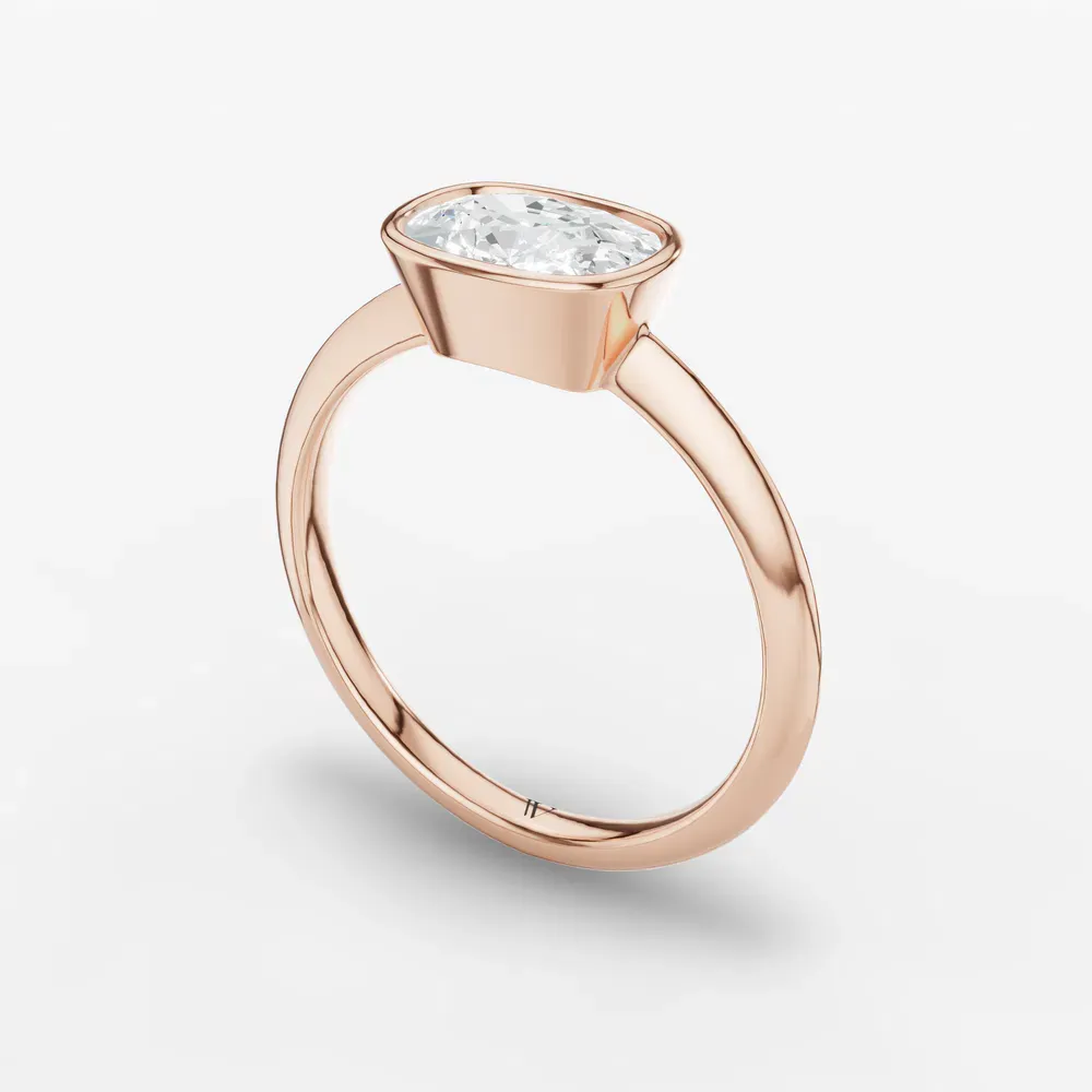 Certified 1 carat Lab Grown Diamond Elongated Cushion Cut Bezel, East-West, Solitaire Engagement Ring in 14K Rose Gold-Galen