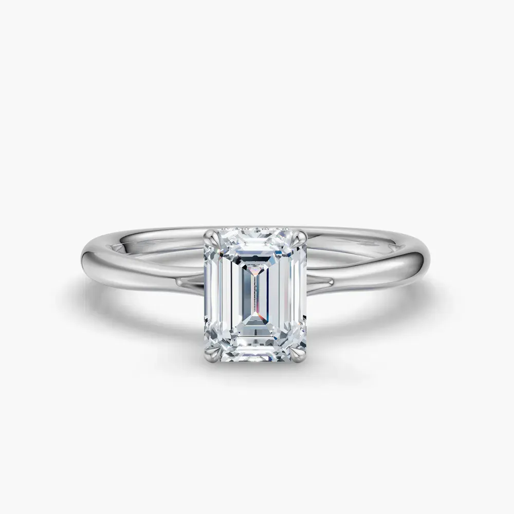 Certified 1 carat Lab Grown Diamond Emerald Cut Hidden Halo, Solitaire, Low profile Engagement Ring in 14K White Gold-Anomis