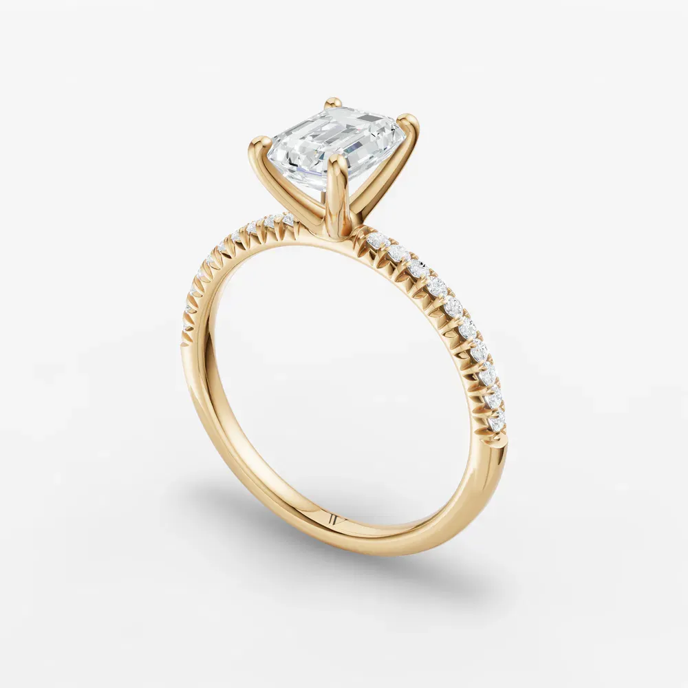 Certified 1 carat Lab Grown Diamond Emerald Cut Pavé, Classic, Simple Engagement Ring in 14K Yellow Gold-Glaciry