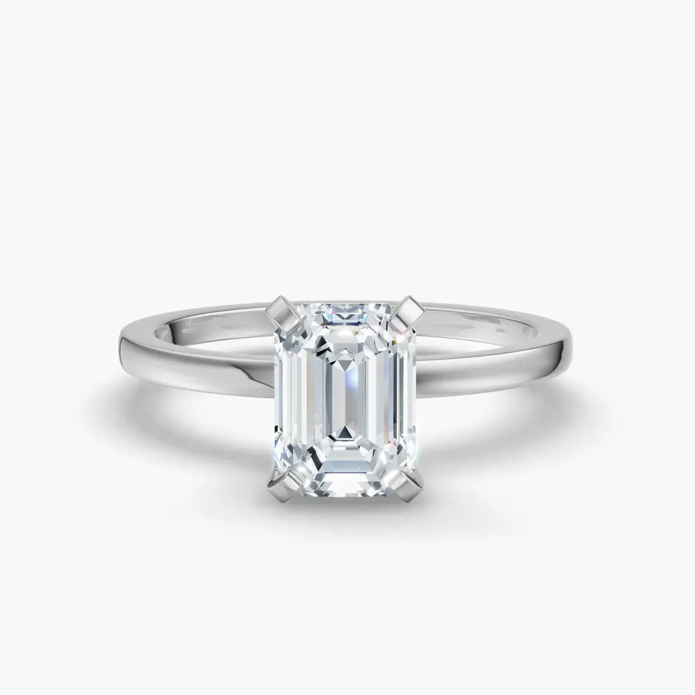 Certified 1 carat Lab Grown Diamond Emerald Cut Solitaire, Classic, Simple Engagement Ring in 14K White Gold-Cara
