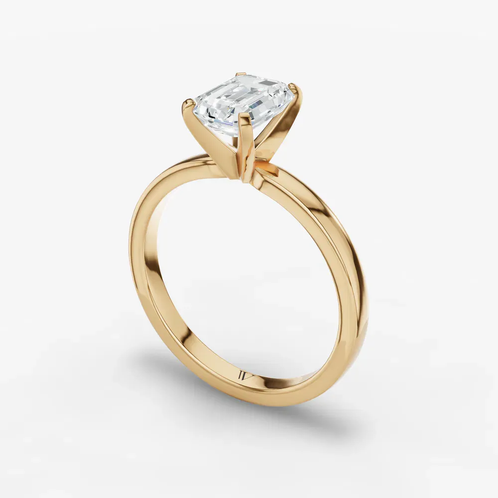 Certified 1 carat Lab Grown Diamond Emerald Cut Solitaire, Classic, Simple Engagement Ring in 14K Yellow Gold-Ocea