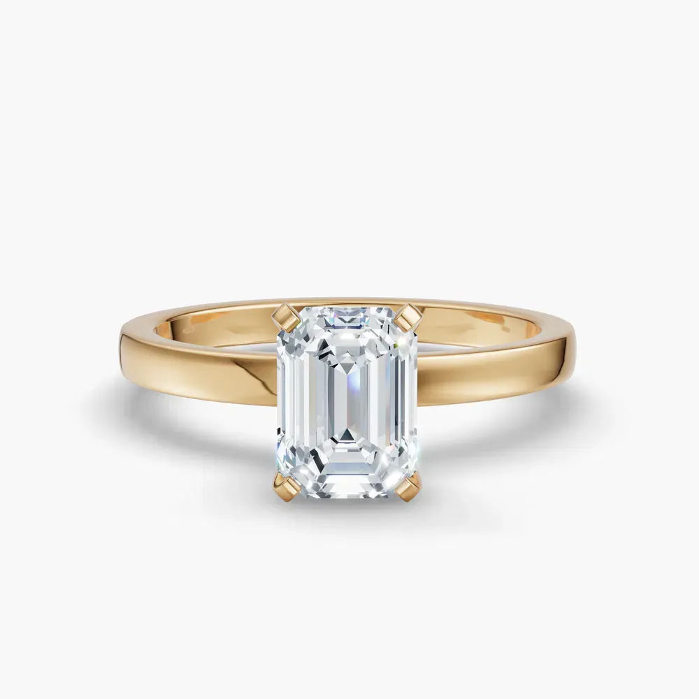 Certified 1 carat Lab Grown Diamond Emerald Cut Solitaire, Classic, Simple Engagement Ring in 14K Yellow Gold-Ocea