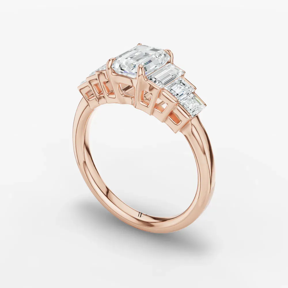 Certified 1 carat Lab Grown Diamond Emerald Cut Baguette, Art Deco, Side Stone Engagement Ring in 14K Rose Gold-Zepy