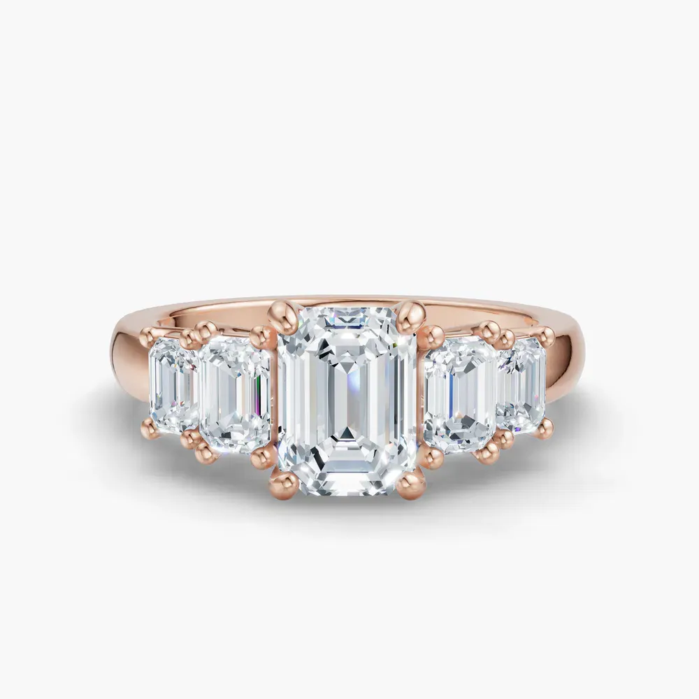 Certified 1 carat Lab Grown Diamond Emerald Cut Five Stone, Side Stone Engagement Ring in 14K Rose Gold-Osvh