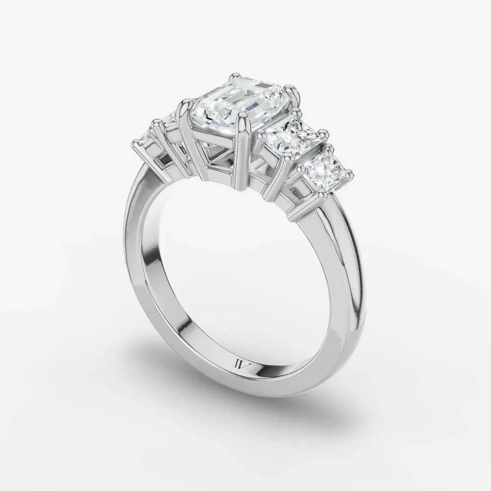 Certified 1 carat Lab Grown Diamond Emerald Cut Five Stone, Side Stone Engagement Ring in 14K White Gold-Velaris