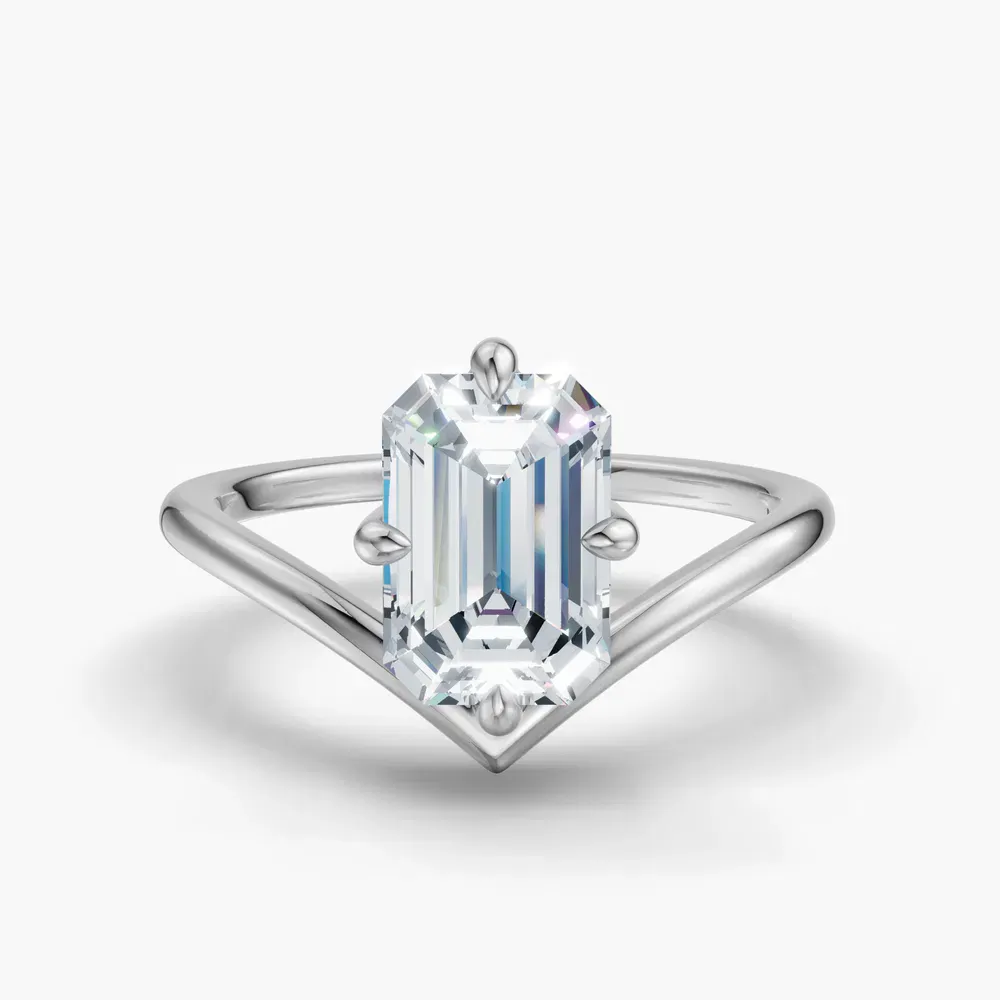 Certified 1 carat Lab Grown Diamond Emerald Cut Solitaire, Floating Engagement Ring in 14K White Gold-Lira